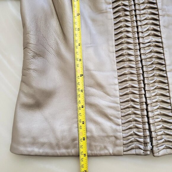 Revue Metallic Gold Lamb Skin Lined Full Zip Leather Jacket 90's Y2K Small - Picture 11 of 16
